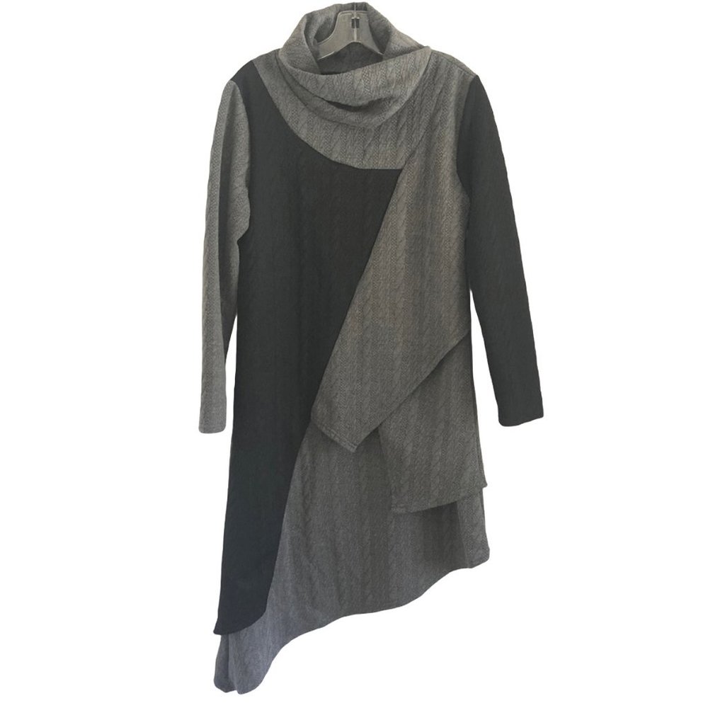 Reborn Dramatic Tiered Asymmetric Lagenlook Dress Winter Weight - Picture 2 of 7